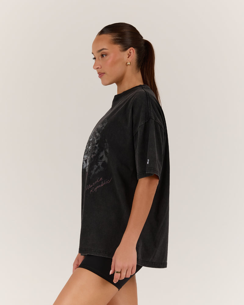 ESSENTIALS LEOPARD TEE - FADED BLACK