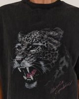 ESSENTIALS LEOPARD TEE - FADED BLACK