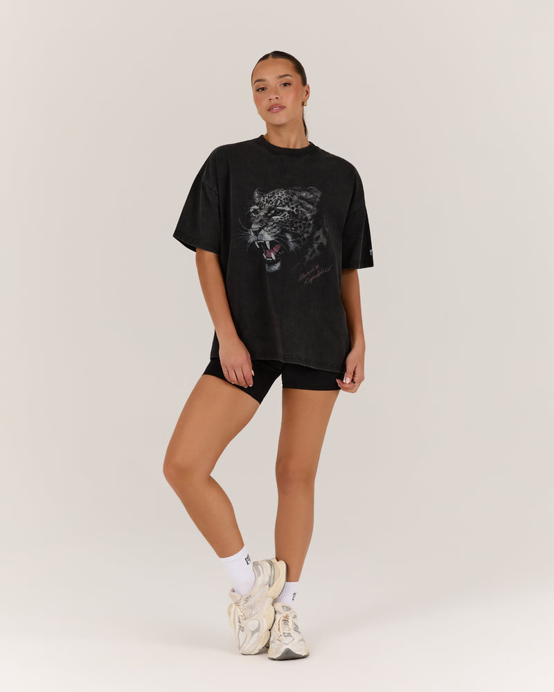 ESSENTIALS LEOPARD TEE - FADED BLACK