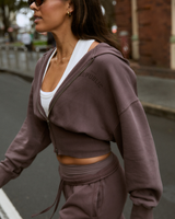 REPUBLIC CROPPED ZIP UP HOODIE - FADED PEPPERCORN