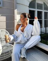 OVERSIZED ZIP UP HOODIE - SNOW GREY