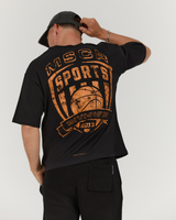 MENS HEAVY BOXY TEE - FADED BLACK PLAYMAKER