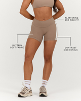 LUXE MID RISE BIKER SHORTS - LILLY TAUPE WHITE
