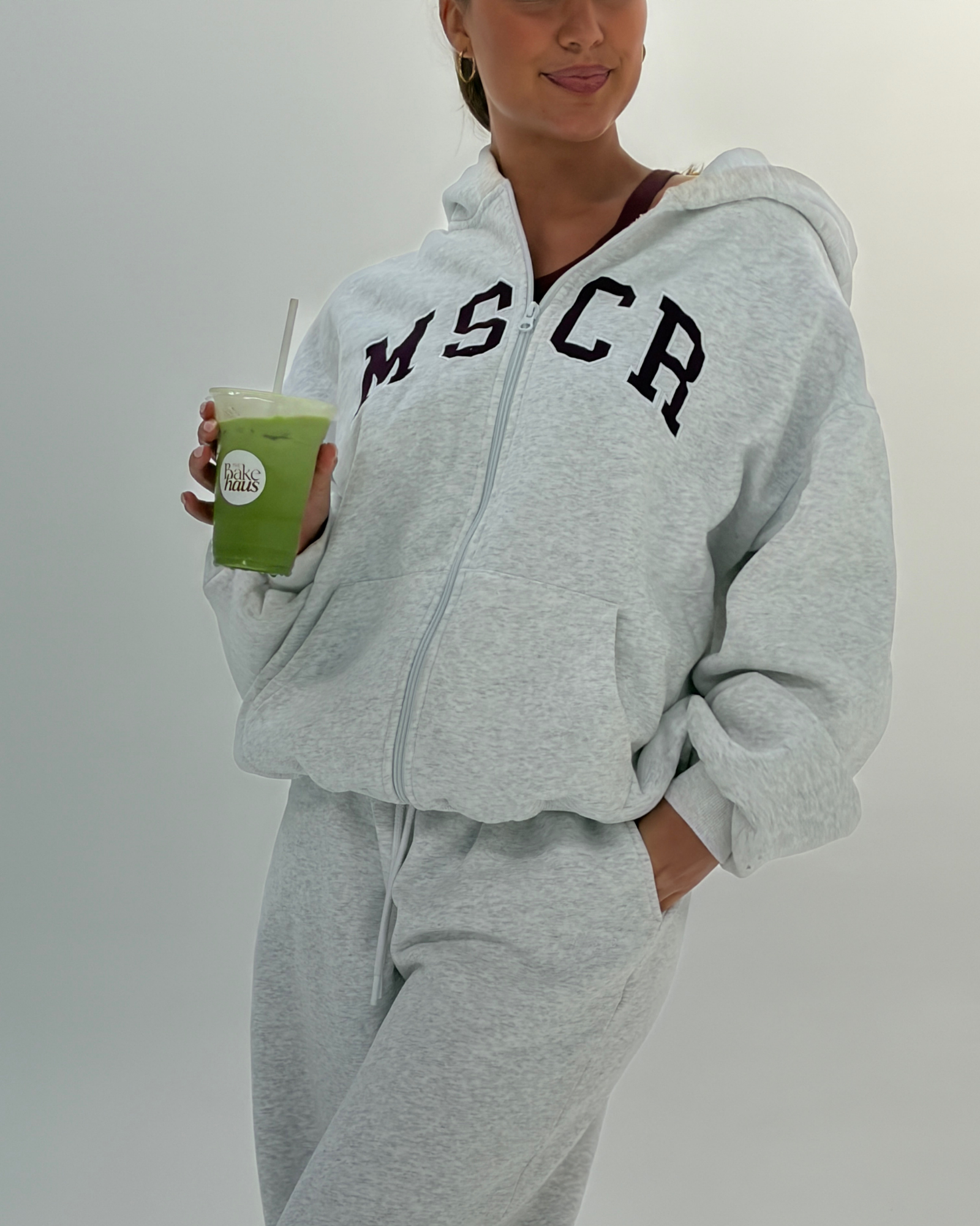 OVERSIZED ZIP UP HOODIE - SNOW GREY BEET MSCR COLLEGIATE – MUSCLE