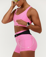 SCULPT BONDED WAIST POCKET MINI SHORTS - PINK TOPAZ