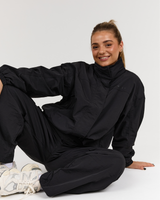 CROPPED WOVEN TRACK JACKET - BLACK