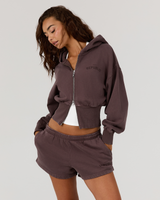 REPUBLIC CROPPED ZIP UP HOODIE - FADED PEPPERCORN