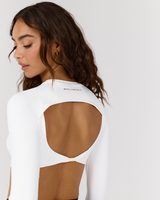 ATHLEISURE TWIST BACK LONG SLEEVE TOP - WHITE