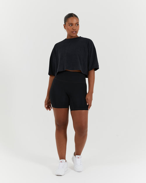 ESSENTIALS CROPPED TEE - FADED BLACK