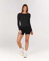 FLUID BOAT NECK LONG SLEEVE TOP - BLACK