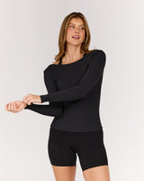 FLUID BOAT NECK LONG SLEEVE TOP - BLACK