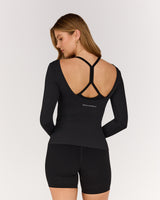 FLUID BOAT NECK LONG SLEEVE TOP - BLACK