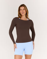 FLUID BOAT NECK LONG SLEEVE TOP - FONDANT