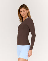 FLUID BOAT NECK LONG SLEEVE TOP - FONDANT