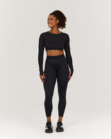 FLUID CROPPED LONG SLEEVE TOP - BLACK