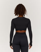 FLUID CROPPED LONG SLEEVE TOP - BLACK