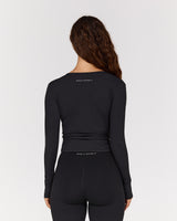 FLUID WRAP LONG SLEEVE TOP - BLACK
