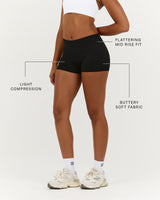 LUXE MID RISE MINI SHORTS - BLACK