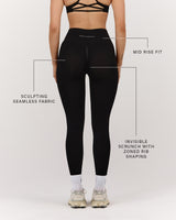 SEAMLESS MID RISE INVISIBLE SCRUNCH FULL LENGTH LEGGINGS - BLACK