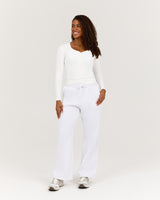 HENLEY RIBBED LONG SLEEVE TOP - IVORY