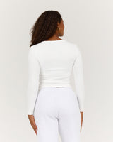 HENLEY RIBBED LONG SLEEVE TOP - IVORY