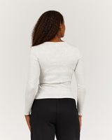 HENLEY RIBBED LONG SLEEVE TOP - SNOW GREY