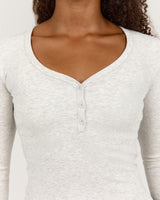 HENLEY RIBBED LONG SLEEVE TOP - SNOW GREY
