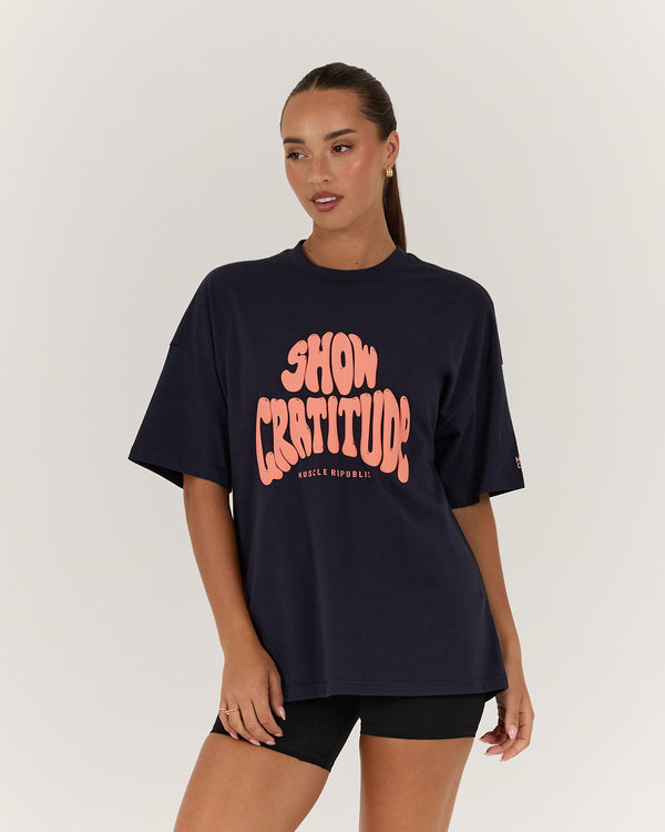 SHOW GRATITUDE OVERSIZED TEE - FRENCH NAVY