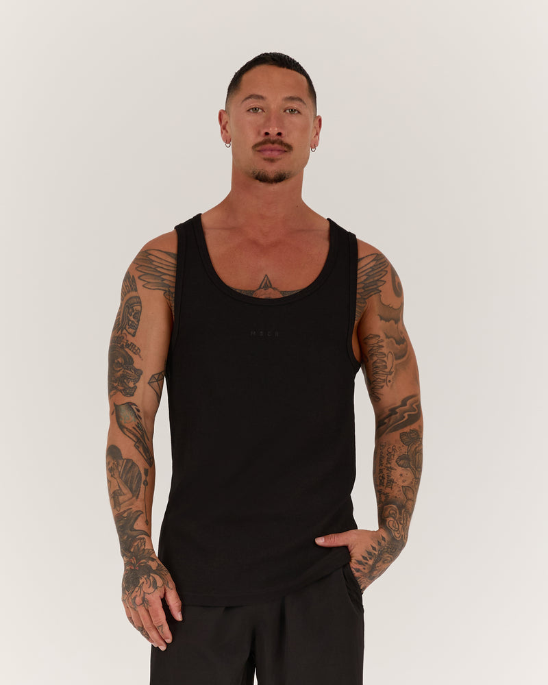 IGNITE RIBBED SINGLET - BLACK