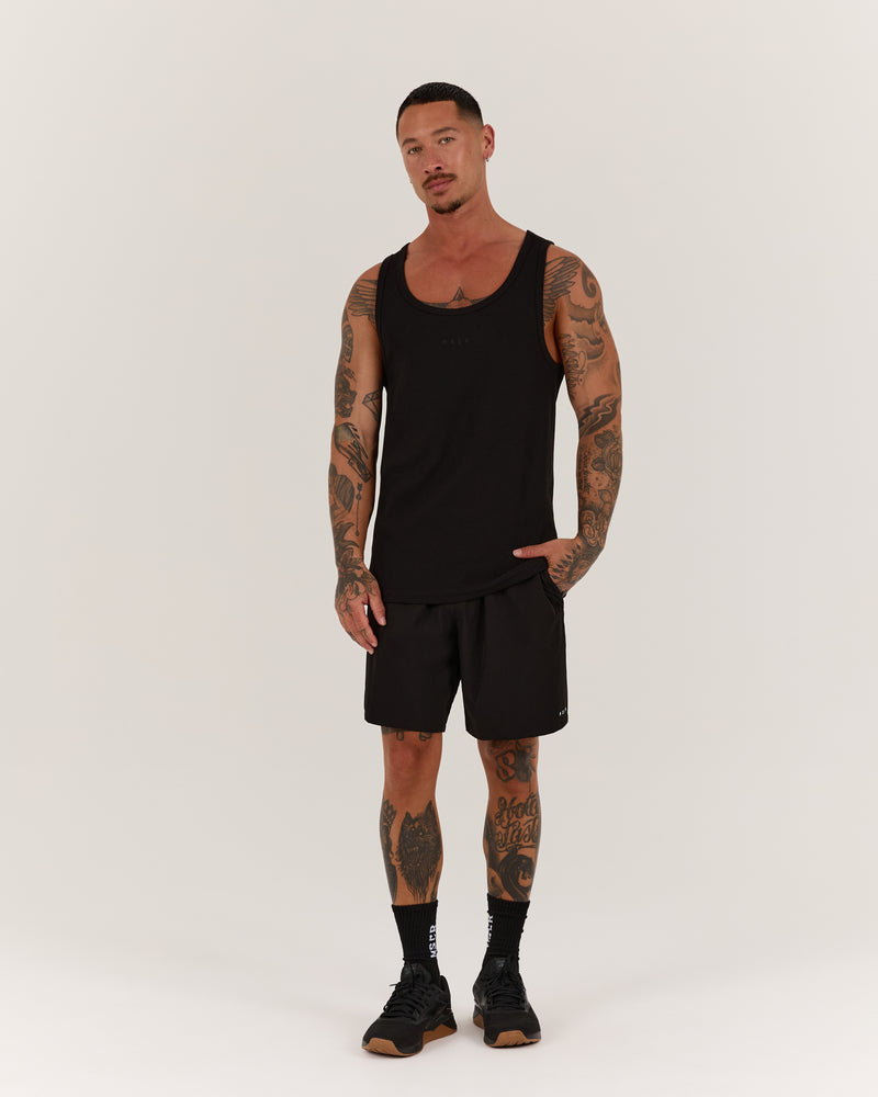 IGNITE RIBBED SINGLET - BLACK