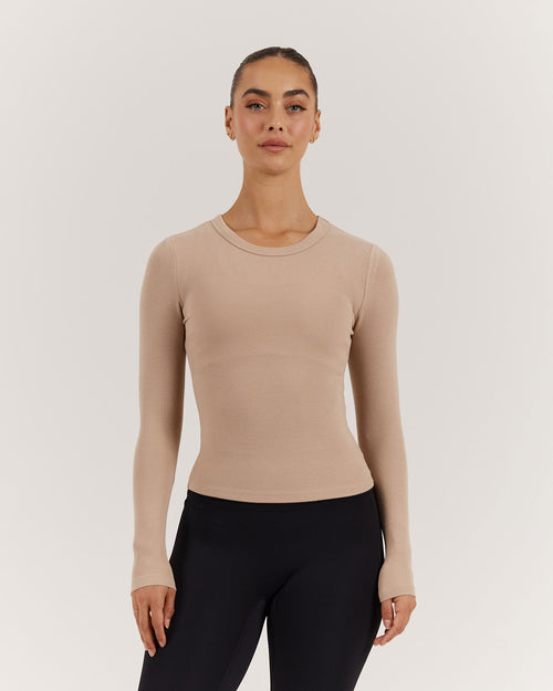 STANCE RIBBED LONG SLEEVE TOP - ALMOND