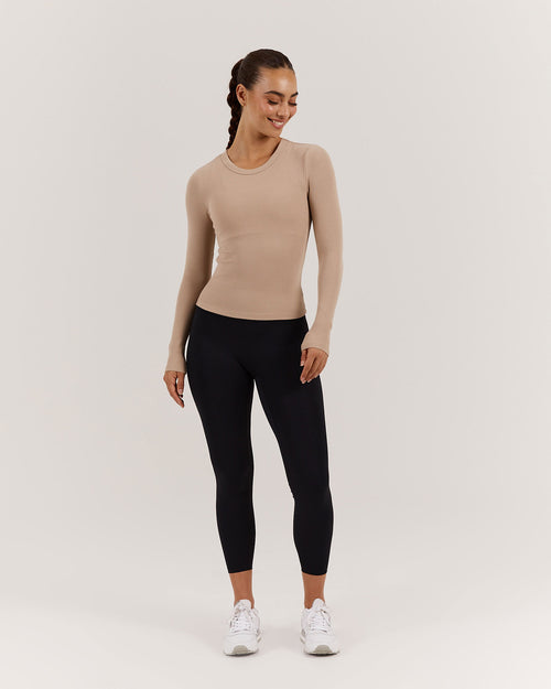 STANCE RIBBED LONG SLEEVE TOP - ALMOND