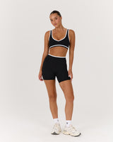 LUXE CONTRAST BIKER SHORTS - BLACK WHITE