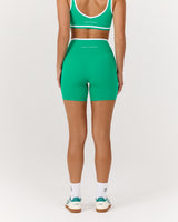 LUXE CONTRAST BIKER SHORTS - COURT GREEN WHITE