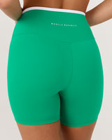 LUXE CONTRAST BIKER SHORTS - COURT GREEN WHITE