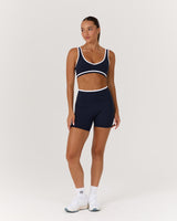 LUXE CONTRAST BIKER SHORTS - DEEP NAVY WHITE