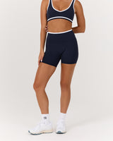 LUXE CONTRAST BIKER SHORTS - DEEP NAVY WHITE