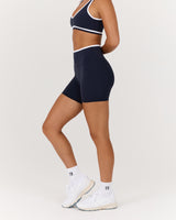 LUXE CONTRAST BIKER SHORTS - DEEP NAVY WHITE