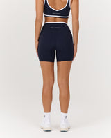LUXE CONTRAST BIKER SHORTS - DEEP NAVY WHITE