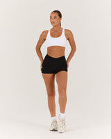 LUXE DARCY MID RISE BOOTY SHORTS - BLACK