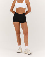LUXE DARCY MID RISE BOOTY SHORTS - BLACK