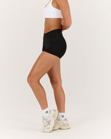 LUXE DARCY MID RISE BOOTY SHORTS - BLACK
