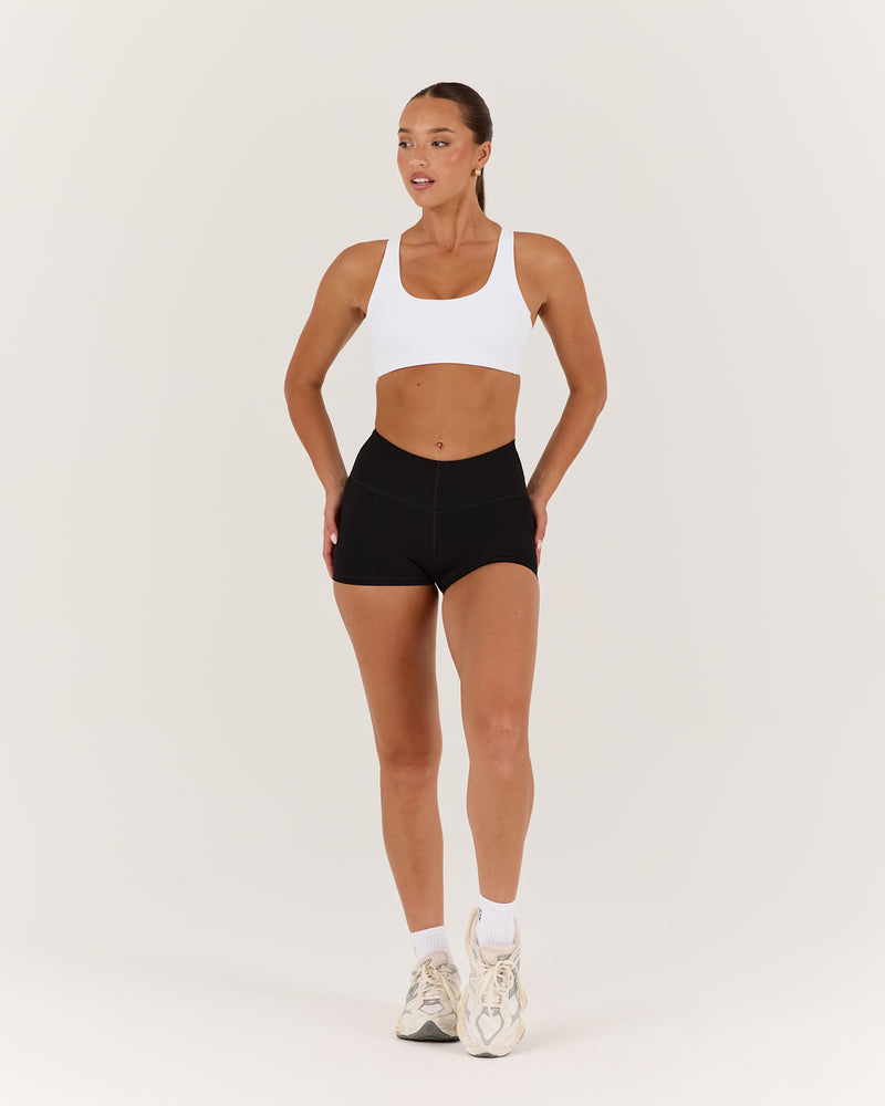 LUXE DARCY MID RISE BOOTY SHORTS - BLACK