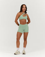 LUXE MID RISE BIKER SHORTS - LILLY SAGE WHITE