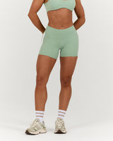 LUXE MID RISE BIKER SHORTS - LILLY SAGE WHITE