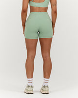 LUXE MID RISE BIKER SHORTS - LILLY SAGE WHITE