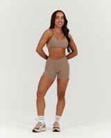 LUXE MID RISE BIKER SHORTS - LILLY TAUPE WHITE