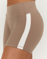LUXE MID RISE BIKER SHORTS - LILLY TAUPE WHITE