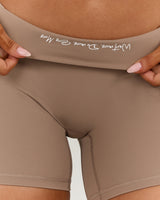 LUXE MID RISE BIKER SHORTS - LILLY TAUPE WHITE