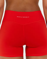 LUXE MID RISE BIKER SHORTS - FIERY RED